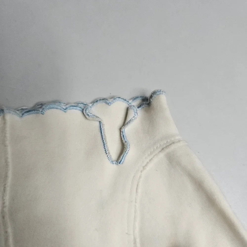 Viola Weinberger Vintage White Cotton Gloves Blue Polka Dot Western Germany 6.5